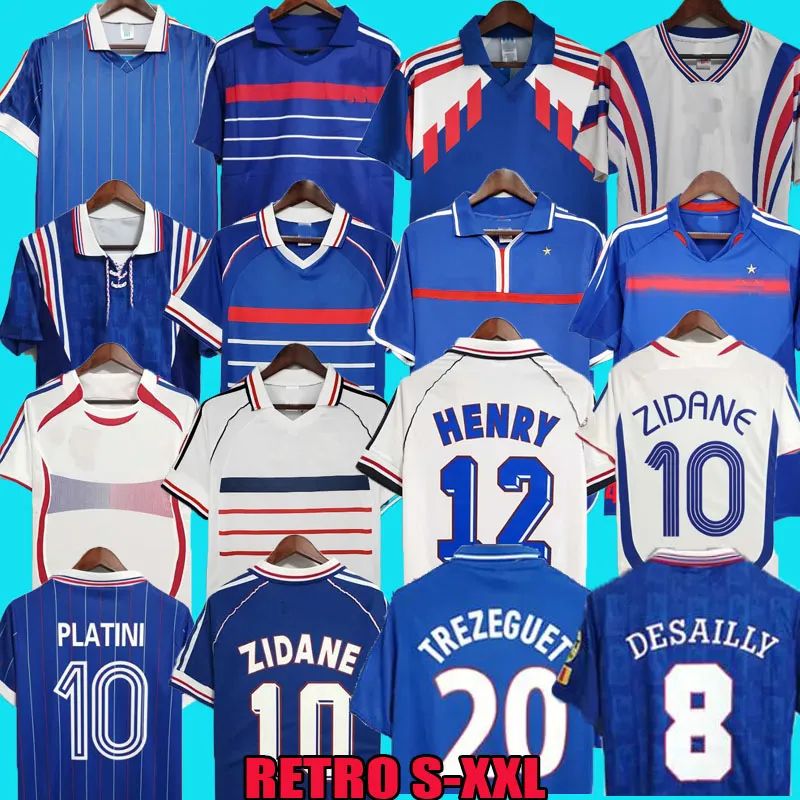 1998 Frankrike retro fotbollströjor 1982 84 86 88 90 96 98 00 02 04 06 ZIDANE HENRY MAILLOT DE FOOT POGBA fotbollströja REZEGUET DESAILLY fransk klubb Klassiska vintage toppar