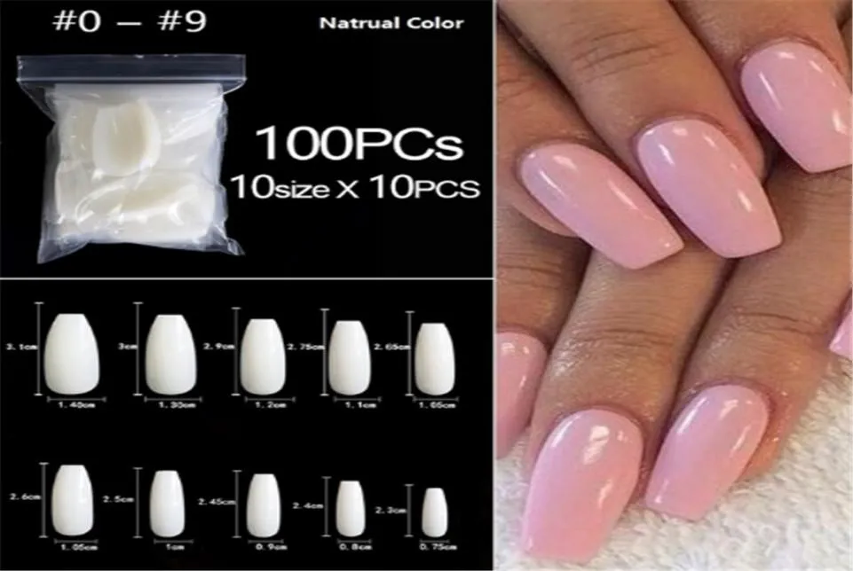 100 Pcs500PCS Box UV Gel Full Cover Acrylic Clear and Natural False Nail Ballerina Coffin Fake Nails DIY Manicure Tips Beauty Too2959725