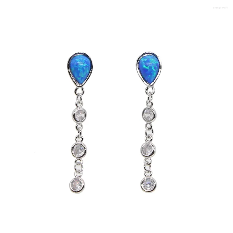 Boucles d'oreilles pendantes 2023 Summer Arrive Ocean Beach Blue Fire Opal Tear Drop Beze Cz Tennis Chain Luxury Modern Women Ladiy Gift Earring Superbe