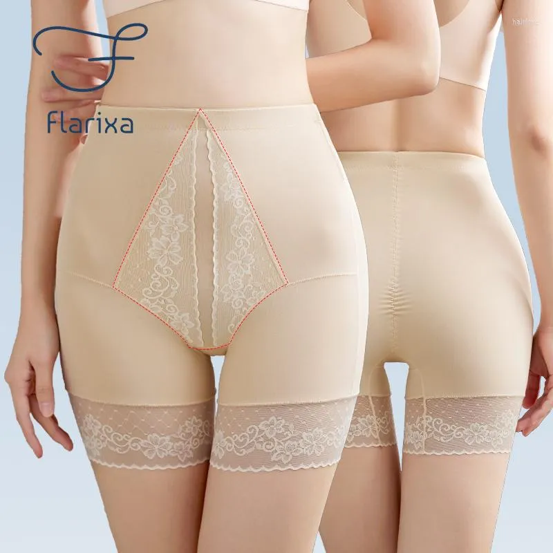 Women's Shapers Flarixa Plus Size Shapewear Women Tummy Control Shorts High-Rise Slimming Belly Underwear Lace Safety Body Shaper Panties