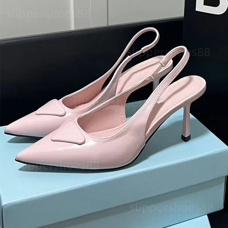 Pink Slingback designer heels Dress Shoes brushed leather slingback pumps sandals for women high heel pump black white pointy toe slingbacks sandles