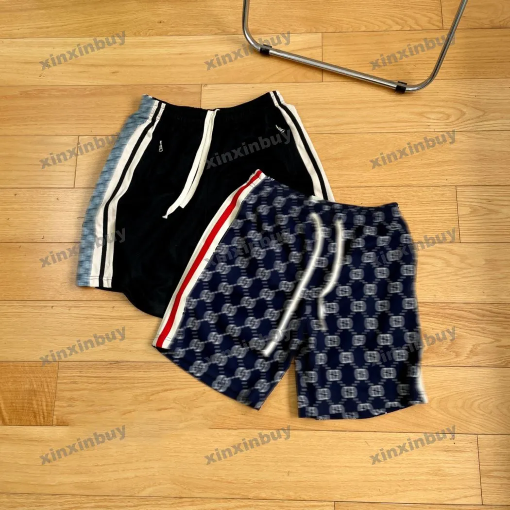 xinxinbuy homens shorts de grife feminino letra dupla letra jacquard malha algodão primavera verão chaque vermelho azul s-xl