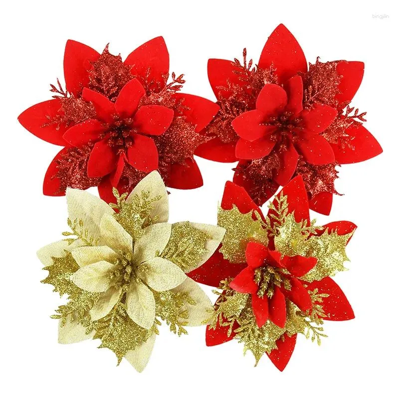 Decoratieve bloemen 5/10 stuks glitter kunstmatige poinsettia kerstboom bloemornamenten bruiloft krans decoraties doe-het-zelf benodigdheden