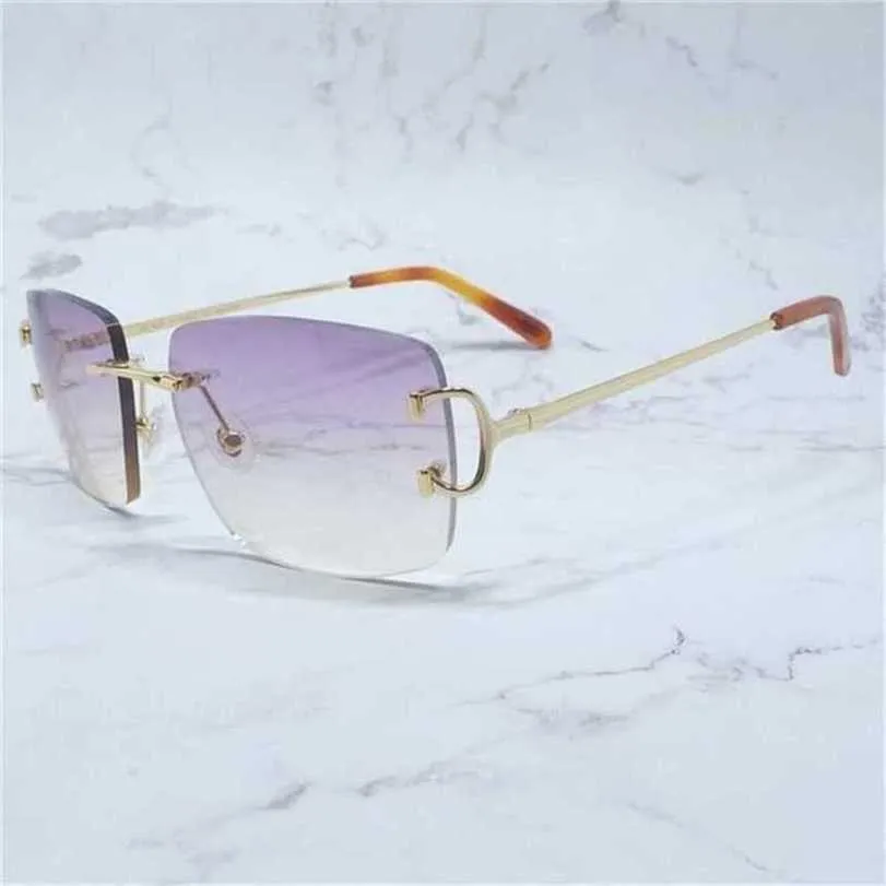 Designer de luxo feminino Big Square Men sem aro roxo vintage Drives Tonsees Eyewear Carters Metal