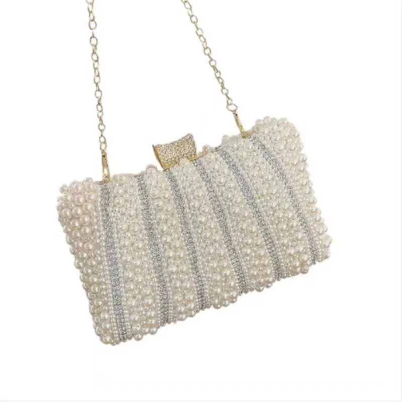 Vintage Pearl Women Handbag 2023 Diamond Evening Bag Luxury Wedding Bridal Ladies Clutch Chain White Shoulder Dress Dinner Bag