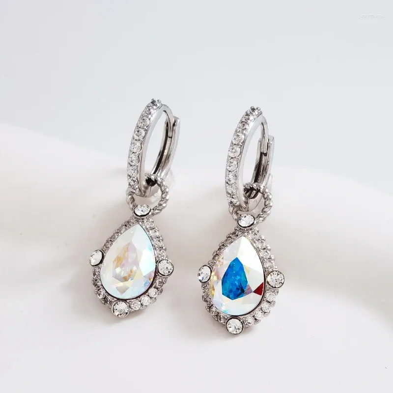 Hoop Earrings Trend Korean Made With Water Drop Crystals From Austria For Women Party Bijoux Teardrop Charm Hoops Earings Jewelry