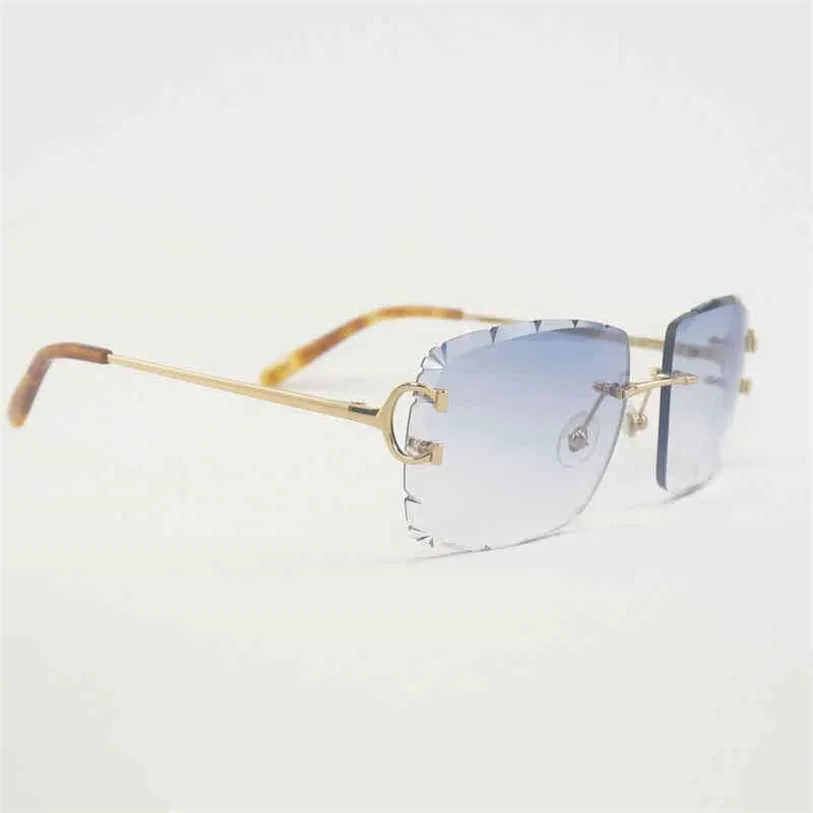 2023 Designer Glasögon Nya diamantklippning Rimless Solglasögon Män överdimensionerade C Wire Eyewear Women For Summer Clear Glasses Metal Frame Oculos Gafas