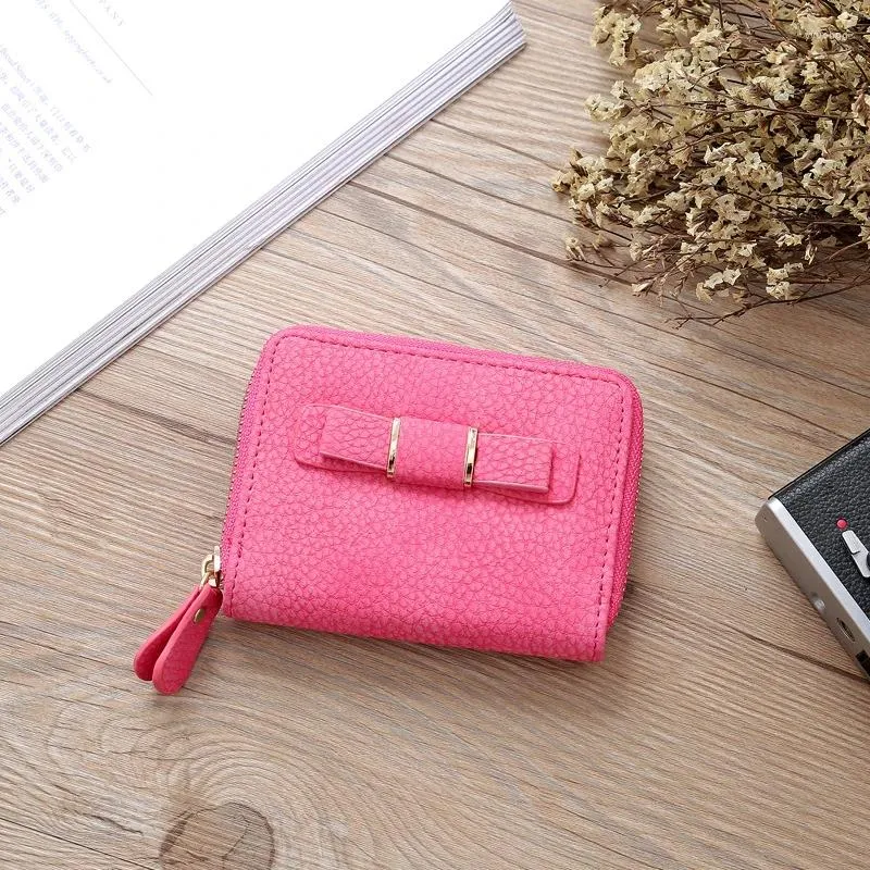 Wallets Women Short Bow Decoration Zipper Female Cute Coin Purses Ladies Solid Color Mini Card Holder Clutch Bag