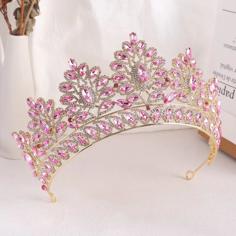 Luxus süße rosa Kristall Tiara Krone elegante Prinzessin Tiara Hochzeit Geburtstag Party Haar Kleid Zubehör Schmuck