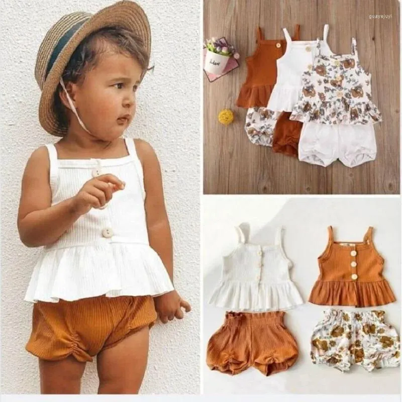 Conjuntos de roupas criança menina verão roupas conjunto sem mangas floral impressão tanque top shorts infantil criança outfit 2023 nascido algodão crianças 2pcs