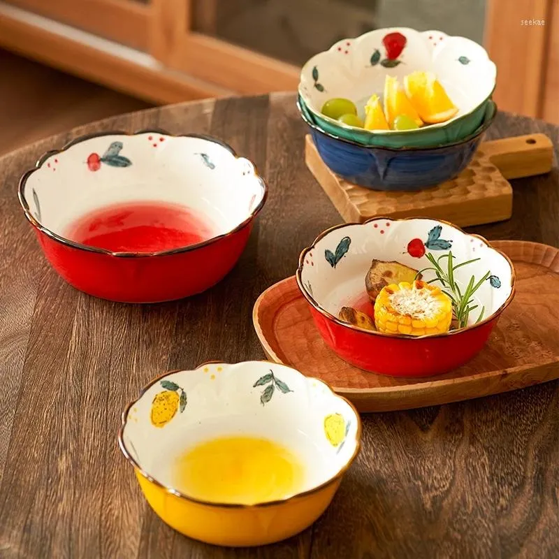 Tazze Ciotola per insalata di frutta Pizzo in ceramica Casa Stoviglie in stile giapponese Ragazza carina Cuore Pastorale Sottosmalto Colore Design da 6 pollici