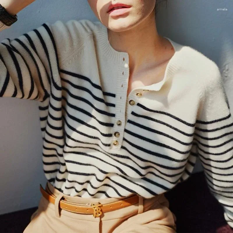 Camicette da donna a righe morbido maglione di cashmere glutinoso girocollo stile pigro