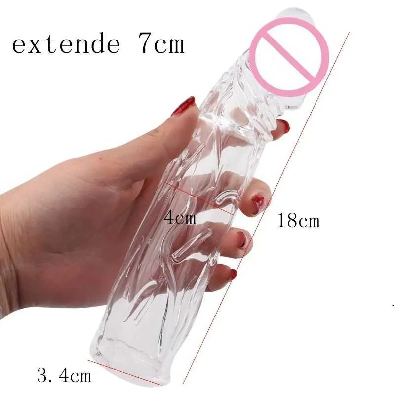 Sex toys massager Silicone Penis Enlargement 18CM Reusable Extender Sleeve Delay Ejaculation Crystal Lasting Toys For Man