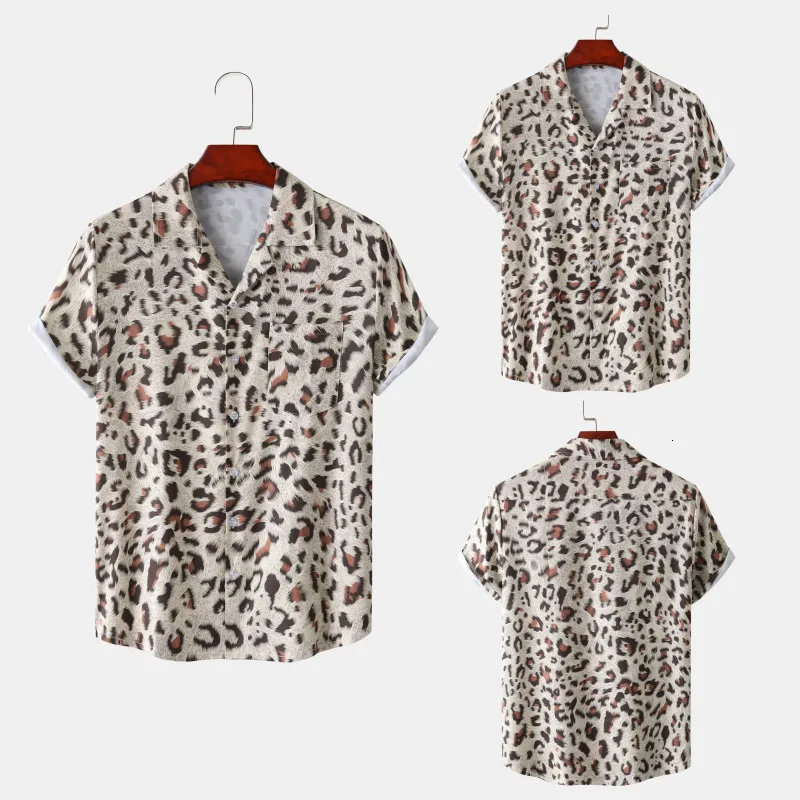 Men's Casual Shirts Sexy Leopard Print Mens Hawaiian Shirt Summer Short Seleeve Quick Dry Beach Shirts Men Holiday Aloha Rock Party Shirt 230404