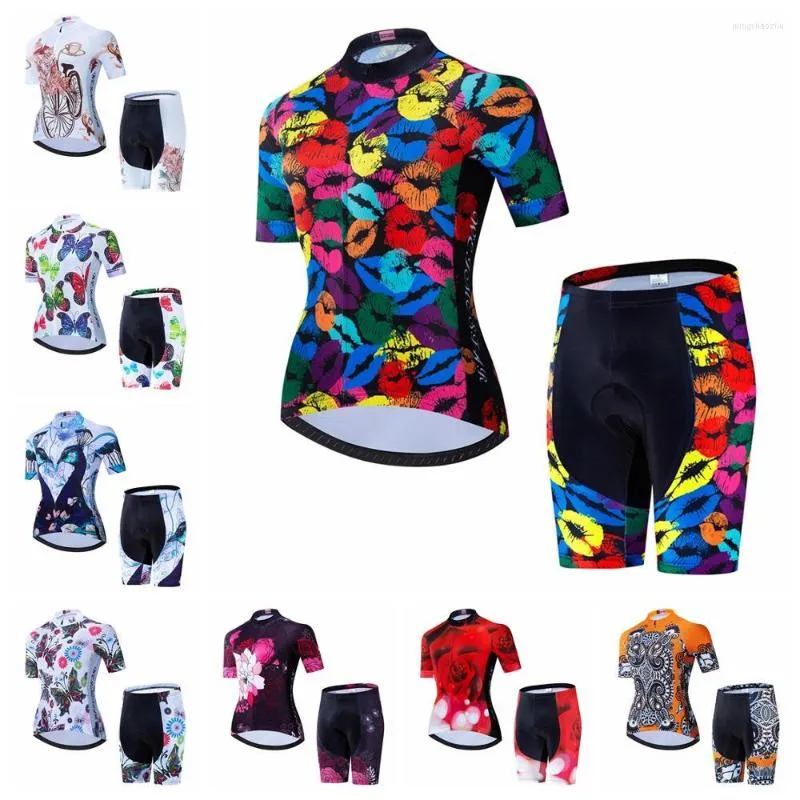 Set da corsa Set maglia da ciclismo Maglia da bici da donna Pantaloncini Tuta Abbigliamento da montagna estivo da strada MTB Bicicletta Top Bottom Uniforme da ciclismo Ciclista rosso