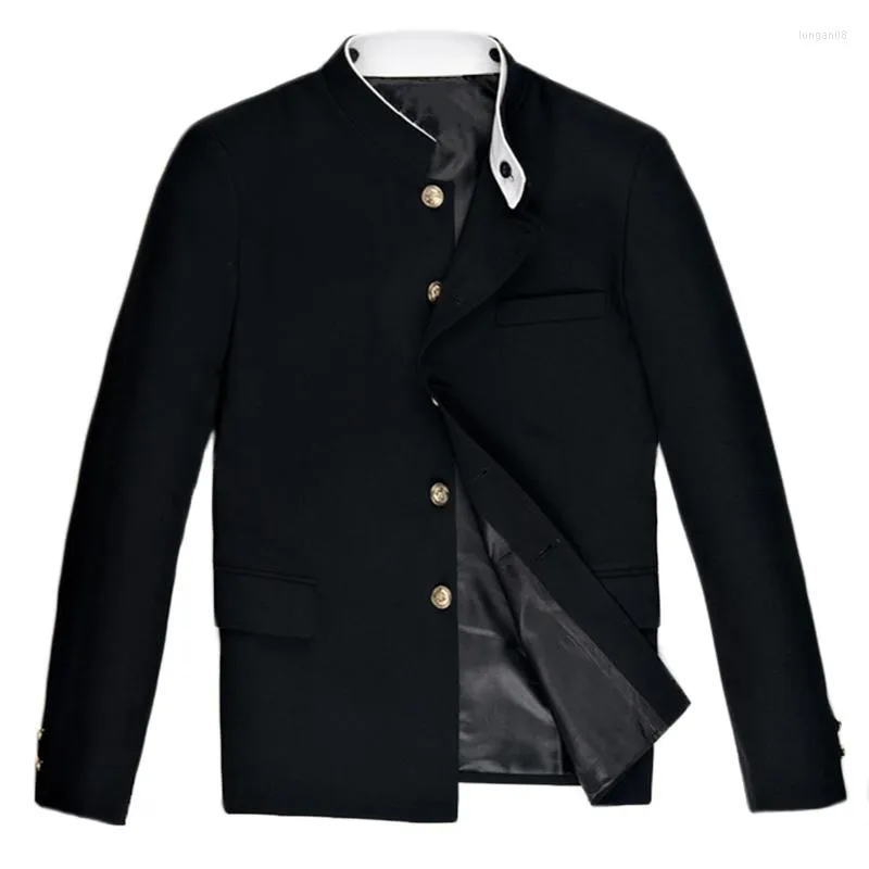 メンズスーツ中国語スタイルのダブルカラーブラックスーツジャケット2023マンダリンホワイトバーシティチュニックコート