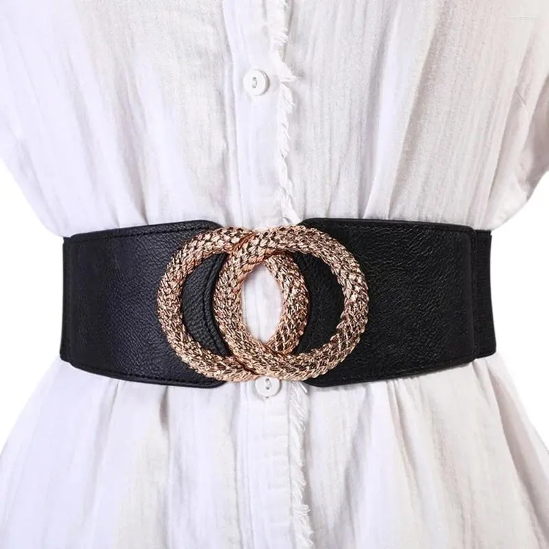 Belts Fashion Ladies Decorated Elastic Wide Gold Belt Buckle Dress Sweater Leather Waist For Woman Designer