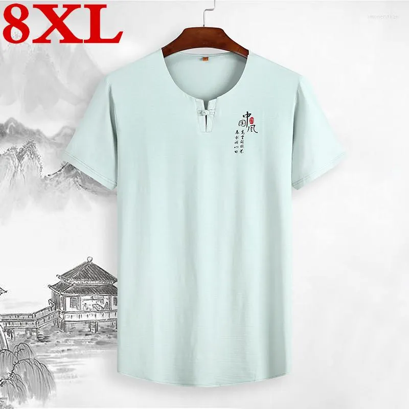 T-shirt da uomo 7XL 8XL Taglie forti Stile cinese O Collo Camicia a maniche corte Uomo Moda Casual Per uomo T-shirt Top Wpws3902