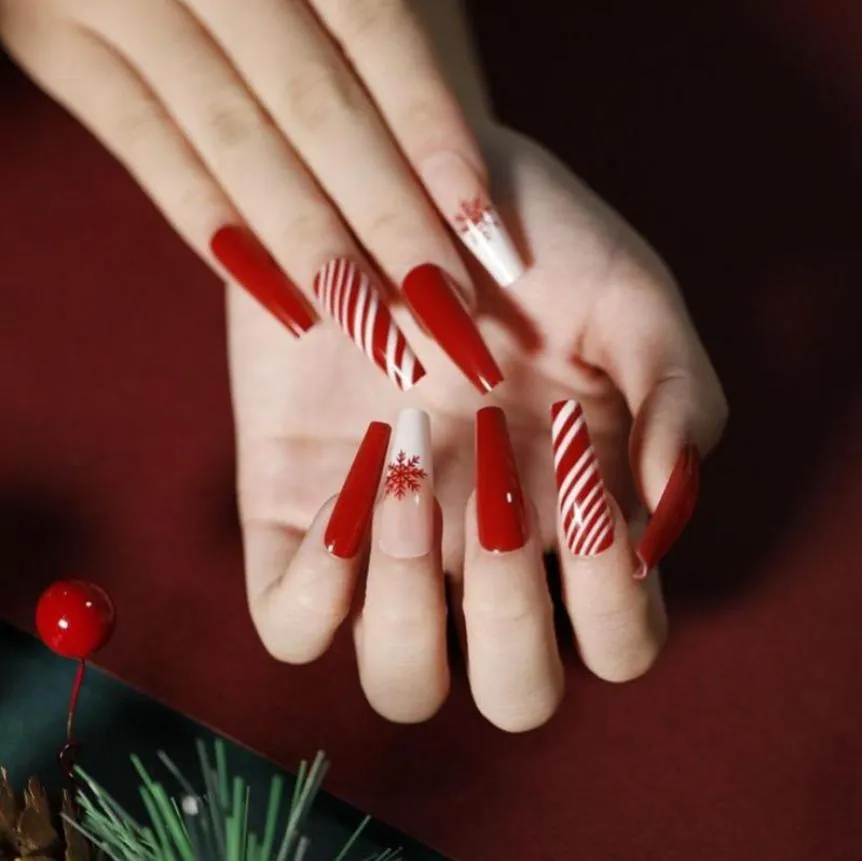 Falsche Nägel zum Aufdrücken, Weihnachtssarg, künstlicher Nagel mit abnehmbarem, tragbarem Ballerina-Design, vollständige Abdeckung, Tipps 7612870