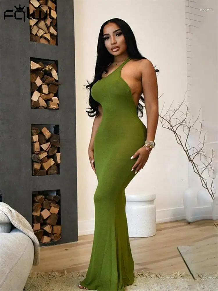 Casual Jurken Habbris Sexy Backless Een Schouder Bodycon Maxi Jurk Party Club Outfits Voor Vrouwen 2023 Groene Split Lange Booty