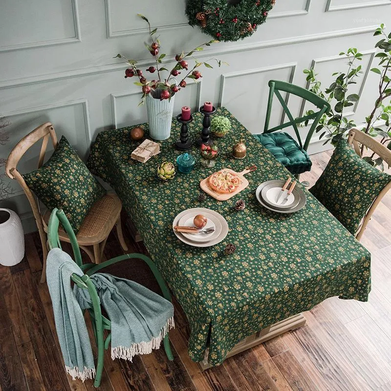 Table Cloth Japan Style Linen Cotton Christmas Party Tablecloth Green Bronzing Gold Dinning Cover For Home Year Decoration1