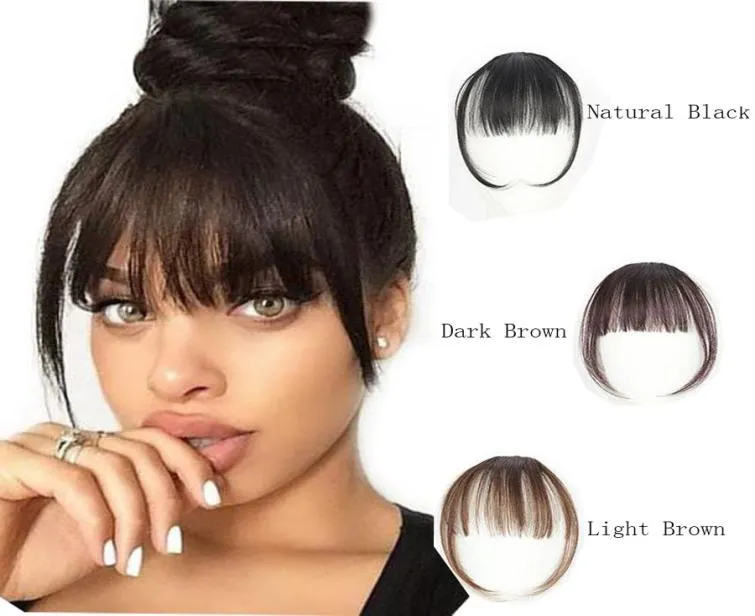 Klip w Bangs 100 Human Hair Extensions Fringe z naturalnym płaskim schludkiem z świątyniami dla kobiet jednowarstwowa do włosów1551631