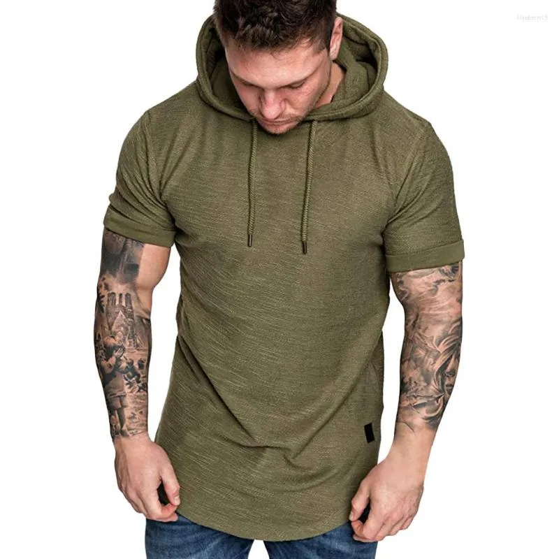 Magliette da uomo Moda Slim Fit Casual Large Size Felpa con cappuccio a maniche corte Top Camicetta Cool Tee Camicia da ragazzo maschile Y12.1