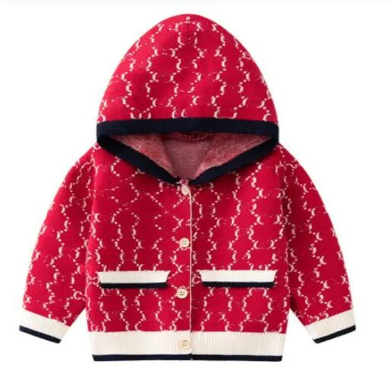 Hotsell enfants pull hiver chaud garçon filles tricoté cardigan mode lettre pulls à capuche vestes manteau vêtements d'extérieur pour enfants