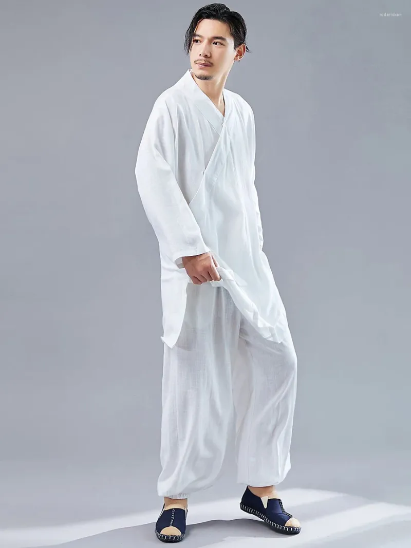 Ethnische Kleidung, chinesischer Tai-Chi-Anzug, Herren-Baumwollleinen, lockere Kampfkunst-Aufführungspraxis-Kleidung, Zen-Meditation, Hanfu-Uniform