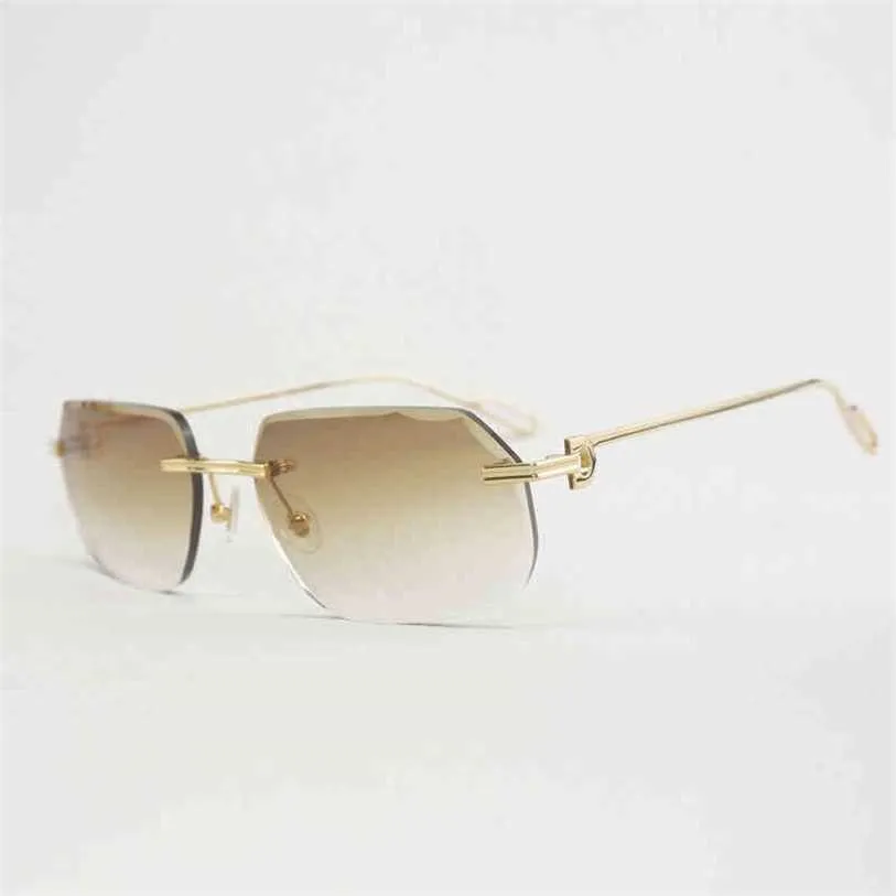 2023 Occhiali firmati Nuovi occhiali da sole vintage senza montatura Uomo Donna Outdoor Diamond Cut Gafas Occhiali trasparenti Pasto Cornice culos Shades con custodia