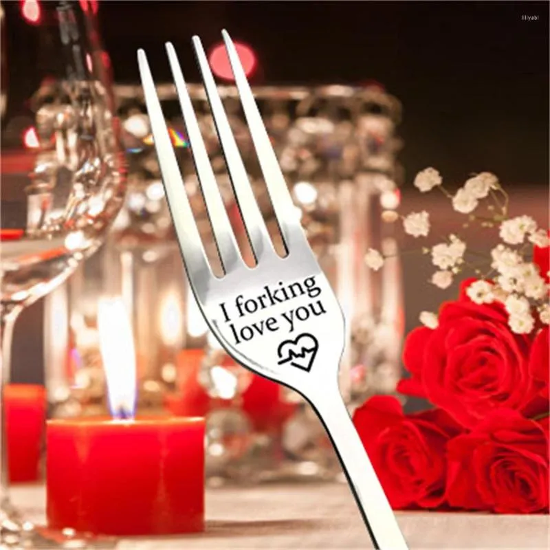 Dinnerware Sets 1PC Stainless Steel Knife Fork Spoon Tableware Portable Engraved Letter Print Forks Holiday Gifts Kitchen