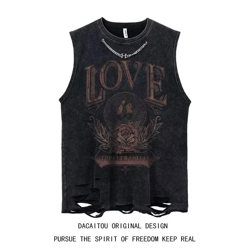 Hommes Débardeurs 5 Designs Gilet Style Gothique Crop Top Punk Heavy Metal Recadrée Casual Harajuku Demon Noir Vintage Lavé Été Streetwear 230404