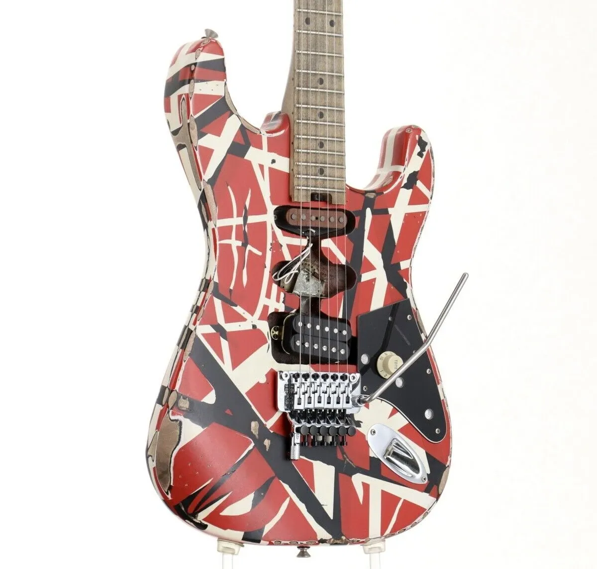 ev h سلسلة مخططة Frankie Red Black White Relic Electric Guitar #0987