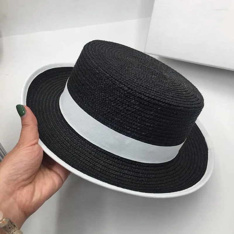 Wide Brim Hats French Elegant Straw Flat Top Hat Female Fashion Star With A Small Ins Sun Tang YinWide