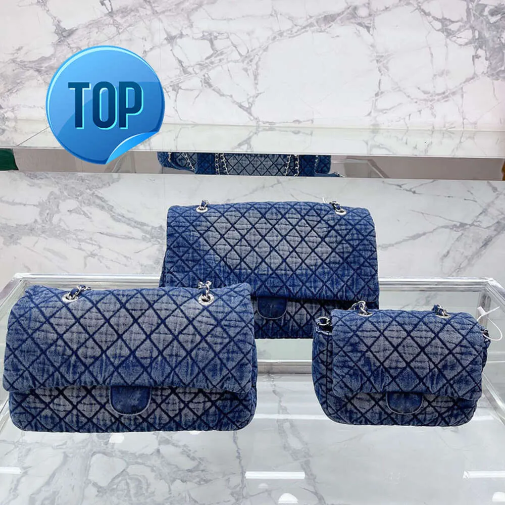 Borsa tote Borsa con patta CC blu denim Borsa a tracolla da donna di design di lusso Borse Shopping a tracolla Stampa ricamata vintage Tre modelli Hardware argento