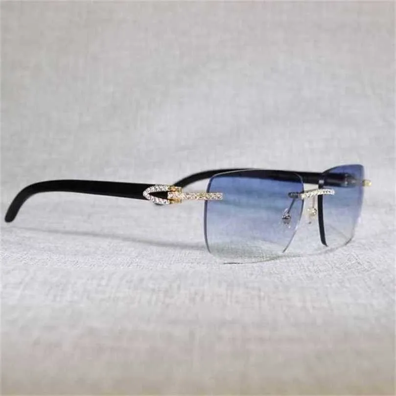 2023 Stilista Nuovi occhiali da sole Vintage Strass Corno di bufalo naturale Senza montatura Uomini Pavone Legno Grandi occhiali quadrati Donna Shades Oculos EyewearKajia