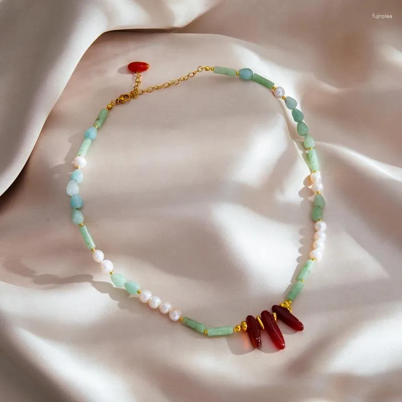 Catene Stile etnico Moda Pietra naturale Collana di perle Donna Classica catena in acciaio inossidabile Maglione Accessori di gioielli di lusso