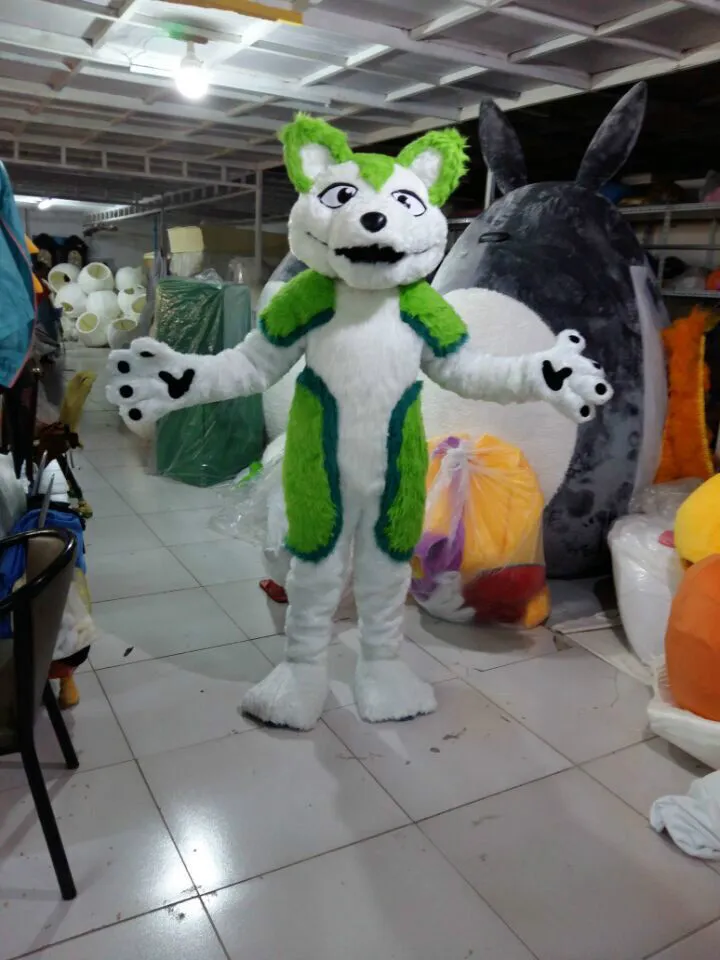 Alta qualidade bonito verde husky mascote traje halloween fantasia vestido de festa gfit unisex novo