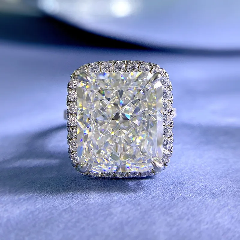 خاتم الماس الإشعاعي المتأخر 8ct moissanite 100 ٪ حقيقي 925 جنيه إسترليني الفضة الحفلات حلقات الزفاف للنساء مجوهرات المشاركة الرجال