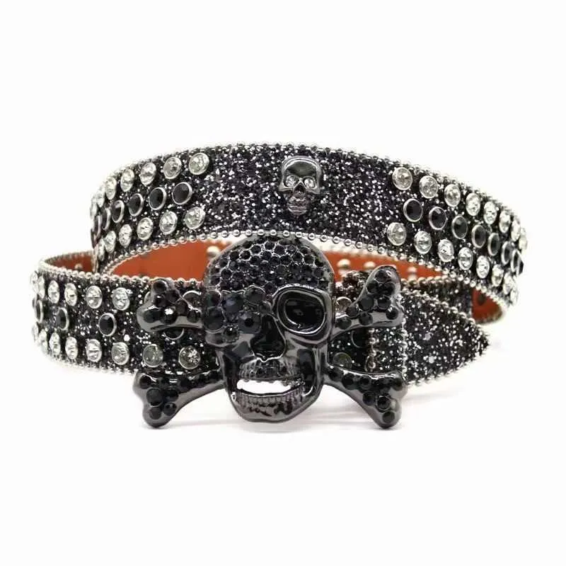 Designer BB Simon Narrow Genuine Leather Belt with Crystal  display picture 2