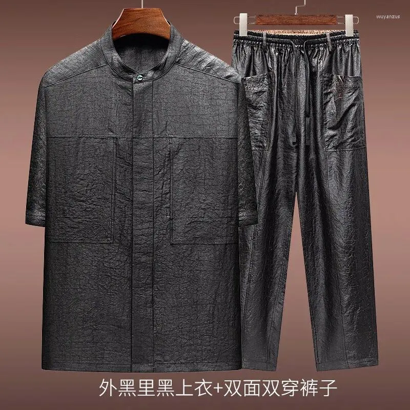 Roupas étnicas Langjieao Jovem e de meia idade Xiangyun Fio Camisa Verão Manga Curta Seda Mulberry Top Estilo Chinês Stand Collar