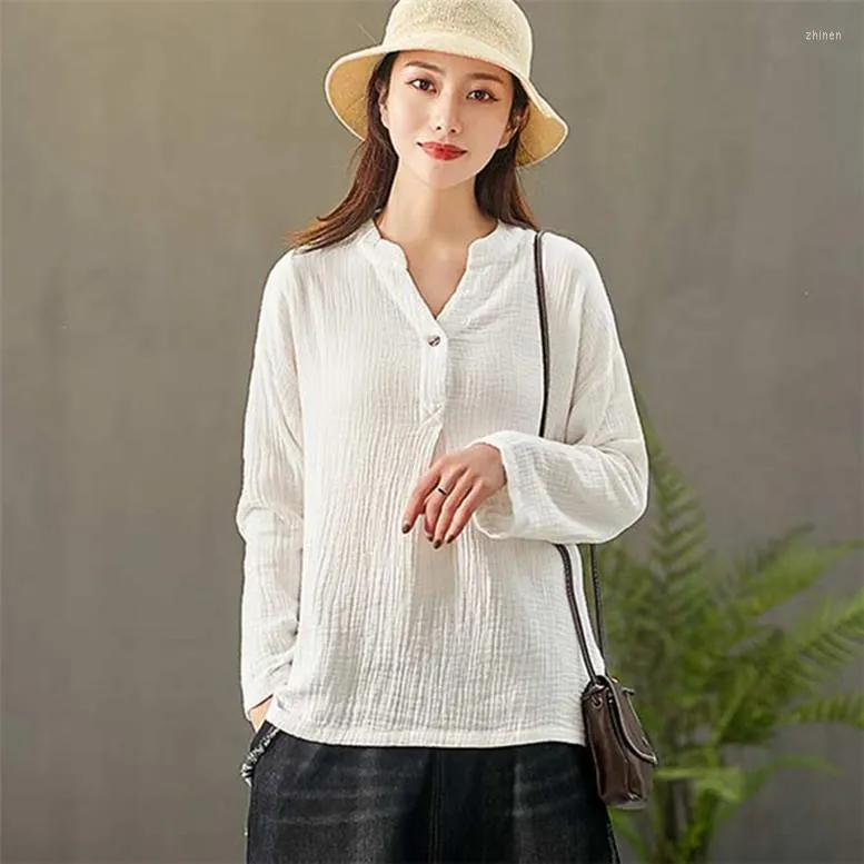 Women's Blouses 2023 Brand Casual Vinatge Tops Women' Summer Vintage Cotton Linen Blouse Female Blusas Elegant Long Sleeve Shirts