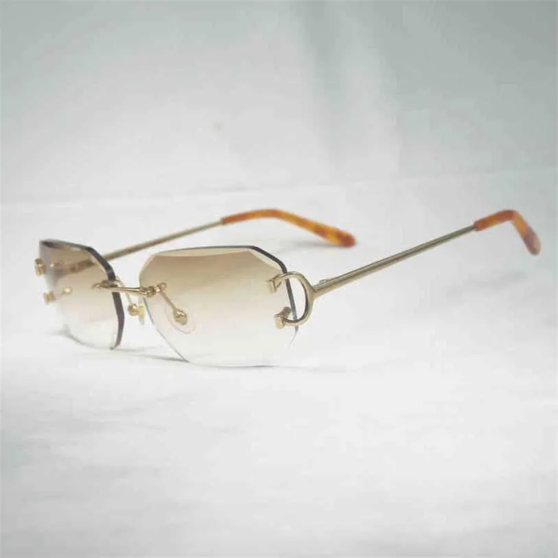 2023 Gafas de diseñador Nuevo Vintage Sin montura C Alambre Gafas de sol Hombres Gafas Mujeres para el verano Corte de diamante Gafas transparentes Marco de metal Oculos Gafas 01