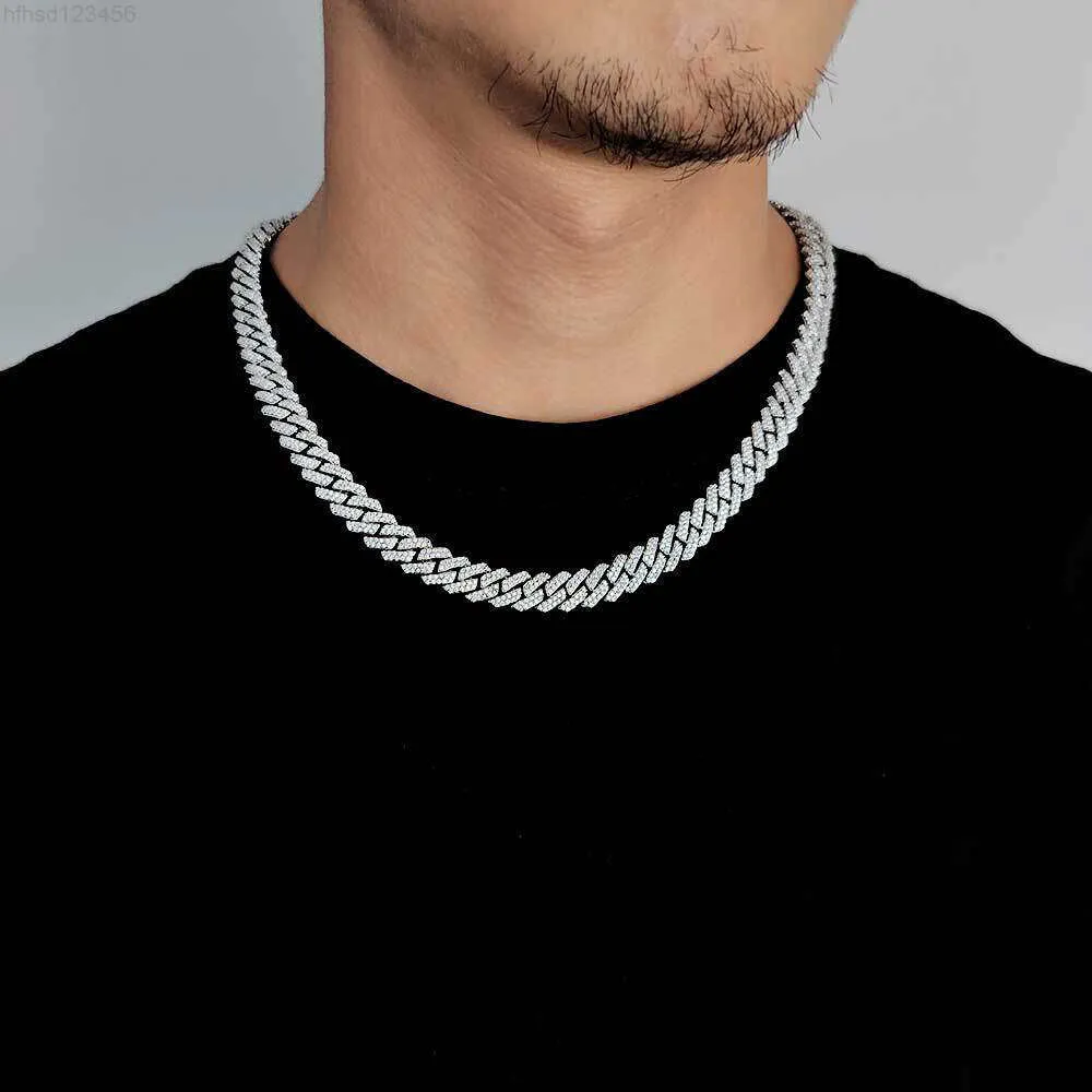 Collier en argent Sterling pour hommes, bijoux Hip Hop, Bracelet de 10mm, Moissanite glacée, chaîne à maillons cubains, livraison directe