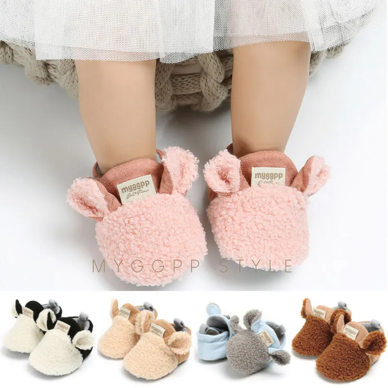 First Walkers 0-24 Months Unisex Baby Shoes Sheep Ears Girl Snow Boots Winter Warm Soft Sole Plush Prewalker Boys ShoesFirst