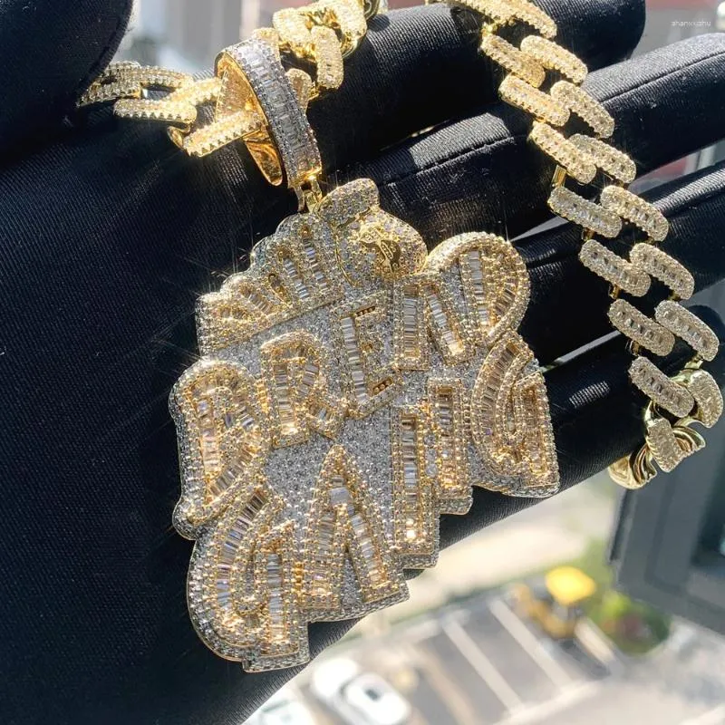 Chains Letter Bread Gang Hip Hop Pendant Iced Out Bling Full Paved 5A Cubic Zirconia CZ Rock Punk Men Boy Necklace Jewelry Wholesale From 15 18 DHgate