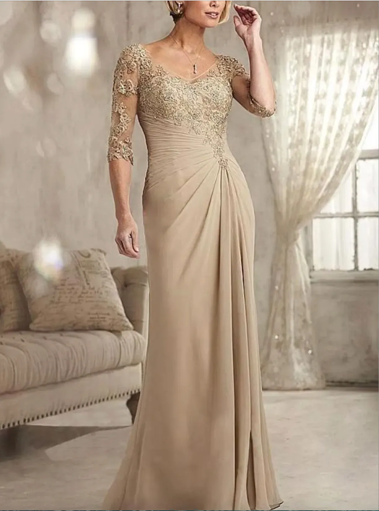 2023 Beaded Lace Mother Of The Bride Dresses Champagne Plus Size
