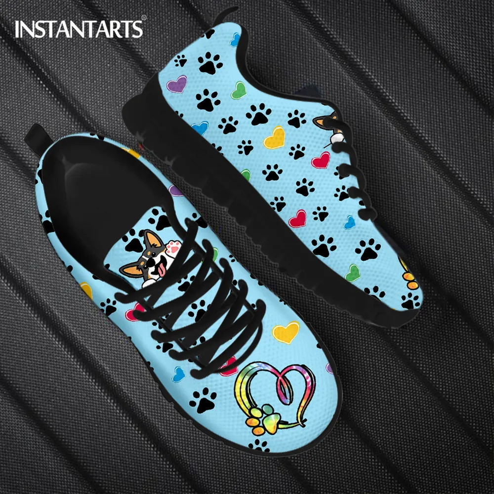 Klänningskor InstantArts Kawaii Welsh Corgi Cartoon Mönster Flat för hundälskare Lätt snörning Sneakers Breattable Walk Footwear 230404