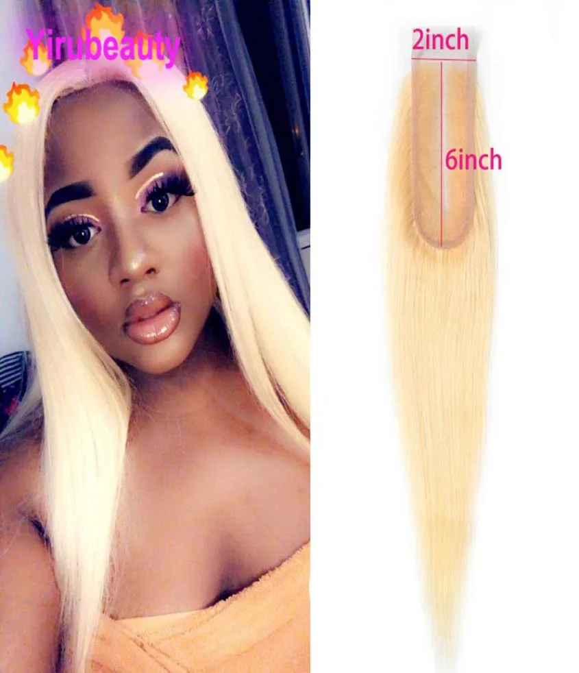 Raw Indian Virgin Human Hair Top Stängningar 2x6 Silky Straight 613 Blond 2 By 6 Lace Stängning Middle Part 1022Inch8659646