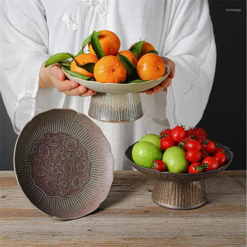 Assiettes rétro grand bol à fruits, plateau de petite taille, assiette en porcelaine Lotus, poêle à noix en céramique, Support de collation glacée